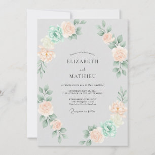Soft Champagner-Mint-Kranz-Hochzeit Einladung