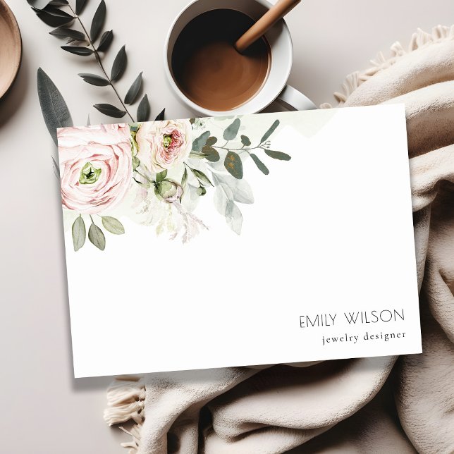 Soft Chic Blush Pink Peony Leafy Botanical Floral Mitteilungskarte (Von Creator hochgeladen)