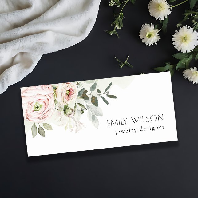 Soft Chic Blush Pink Peony Leafy Botanical Floral Namensschild (Von Creator hochgeladen)