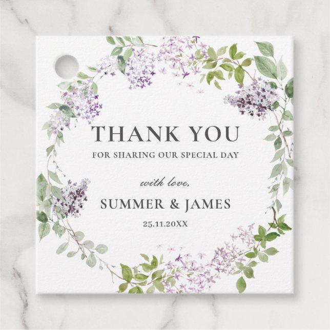 Soft Chic Lilac Lila Floral Wedding Vielen Dank Geschenkanhänger (Vorderseite)