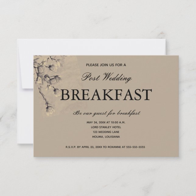 Soft Classy Taupe floral Post Hochzeit Frühstück RSVP Karte (Vorderseite)