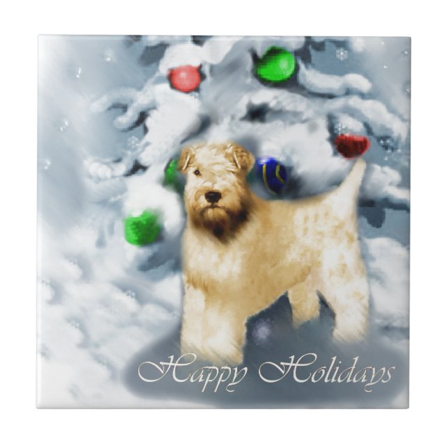 Soft Coat Wheaten Terrier Weihnachten Fliese (Vorderseite)