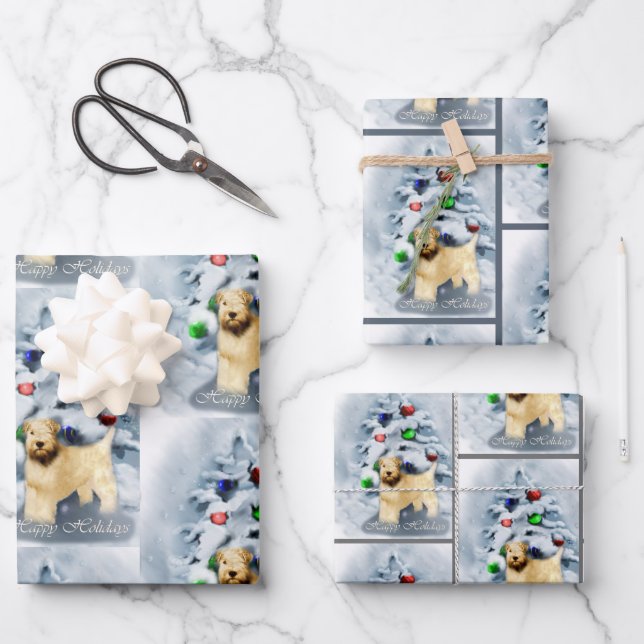 Soft Coat Wheaten Terrier Weihnachten Geschenkpapier Set (Vorderseite)