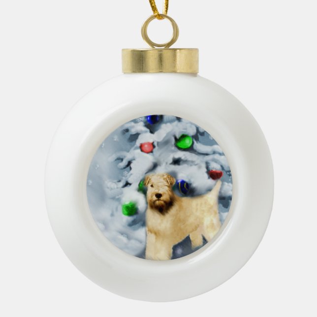 Soft Coat Wheaten Terrier Weihnachten Keramik Kugel-Ornament (Vorderseite)