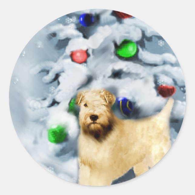 Soft Coat Wheaten Terrier Weihnachten Runder Aufkleber (Vorderseite)