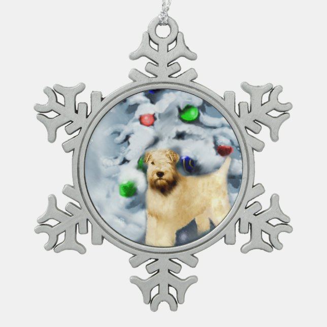 Soft Coat Wheaten Terrier Weihnachten Schneeflocken Zinn-Ornament (Vorderseite)