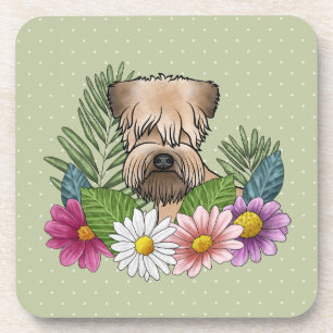 Soft-Coated Wheaten Terrier Bunte Blumen Grün Getränkeuntersetzer