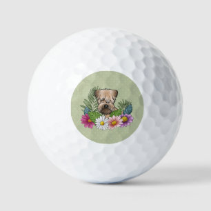 Soft-Coated Wheaten Terrier Bunte Blumen Grün Golfball