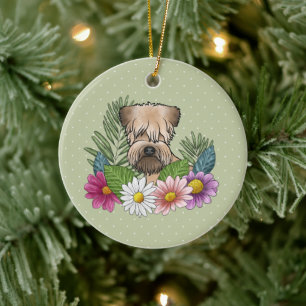 Soft-Coated Wheaten Terrier Bunte Blumen Grün Keramik Ornament