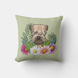 Soft-Coated Wheaten Terrier Bunte Blumen Grün Kissen