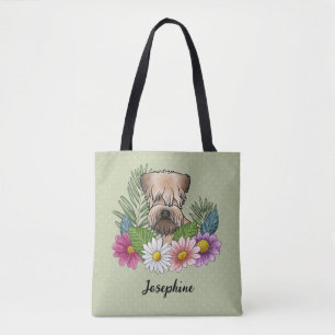 Soft-Coated Wheaten Terrier Bunte Blumen Grün Tasche
