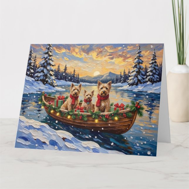 Soft Coated Wheaten Terrier Christmas Boat Holiday Karte (Vorderseite)