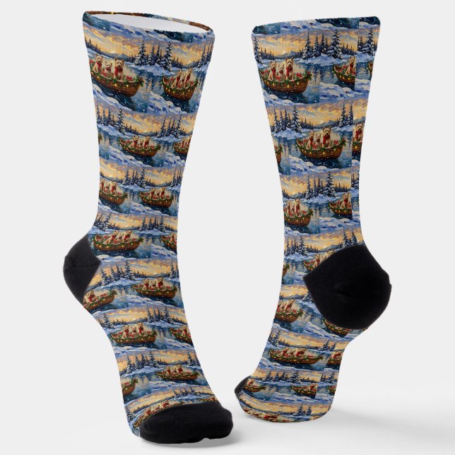 Soft Coated Wheaten Terrier Christmas Boat Holiday Socken (Gewinkelt)