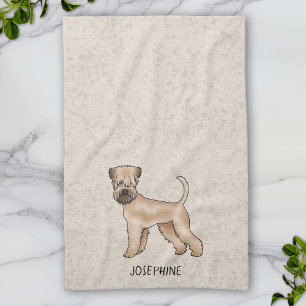 Soft-Coated Wheaten Terrier Hund auf Beige mit Nam Geschirrtuch
