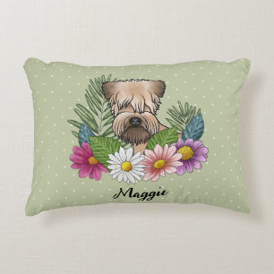 Soft-Coated Wheaten Terrier mit Blumen und Namen Dekokissen