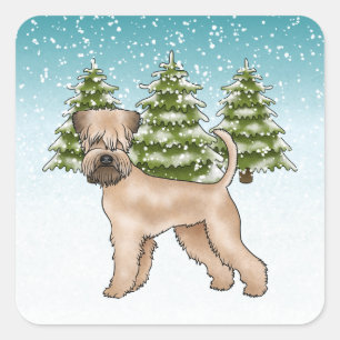 Soft-Coated Wheaten Terrier Schneeiger Winterwald Quadratischer Aufkleber
