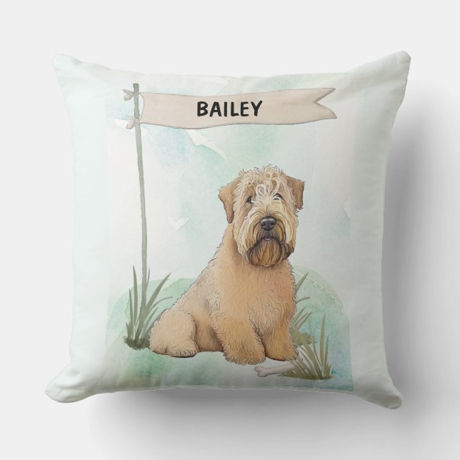 Soft Coated Wheaten Terrier Watercolor Personalize Kissen (Vorderseite)