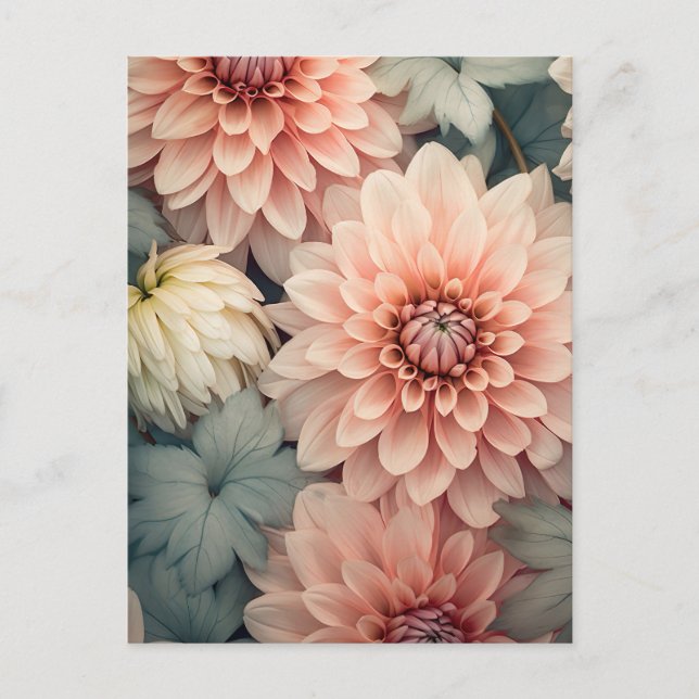 soft colored dahlia flower head postkarte (Vorderseite)