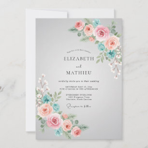 Soft Coral Aqua Pfingstrosen-Hochzeit Einladung
