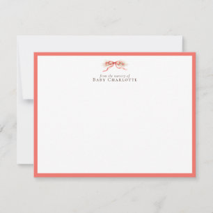 Soft Coral Bow Nursery Grußkarte – Personalisiert Mitteilungskarte