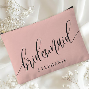 Soft Coral Bridesmaid Moderne Kalligraphie Zubehörtasche
