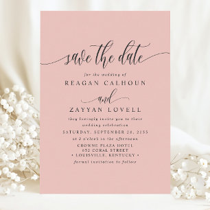 Soft Coral Elegance Calligraphy Save the Date