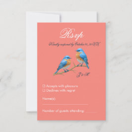 Soft Coral Lovebirds Romantic Bluebirds Wedding RSVP Karte