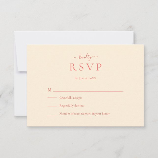 Soft Coral Modern Minimalist Wedding RSVP Card (Vorderseite)