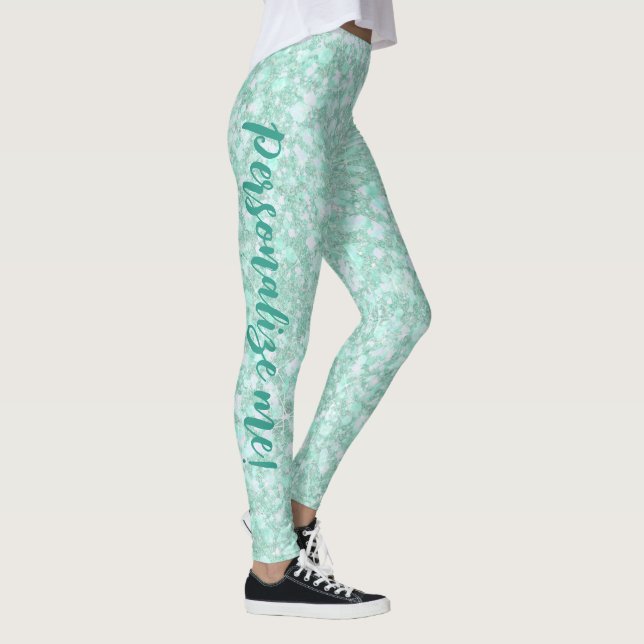 Soft Crystaline Aqua Blue Glitzer CUSTOM TEXT Leggings (Rechts)