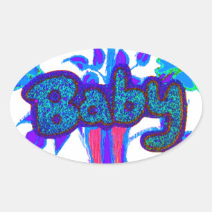 Soft Cyan Blue Blume Art: Eine Baby's Touch. Ovaler Aufkleber