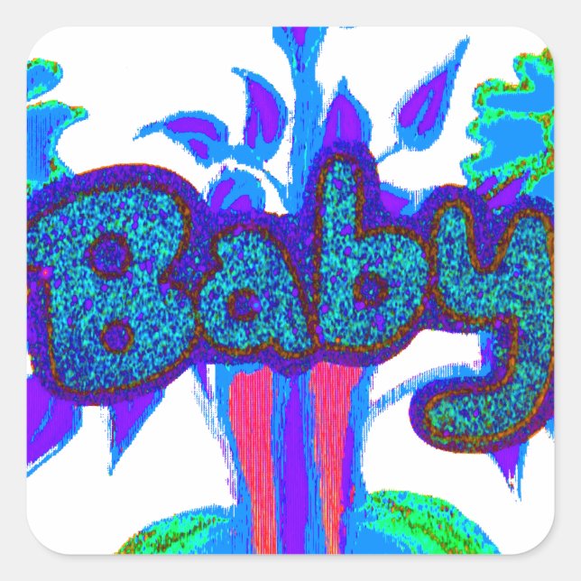 Soft Cyan Blue Blume Art: Eine Baby's Touch. Quadratischer Aufkleber (Vorderseite)