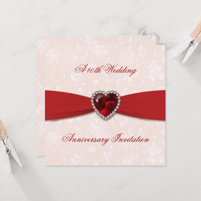 Soft Damask 40. Hochzeitstag Einladung (Vorderseite/Rückseite Beispiel)