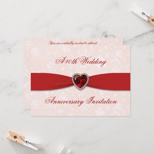Soft Damask 40th Wedding Anniversary 12x18 Einladu Einladung (Vorderseite/Rückseite Beispiel)