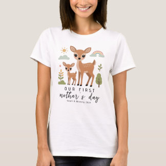 Soft Deer Mom Baby First Mothers Day Art Style T-Shirt