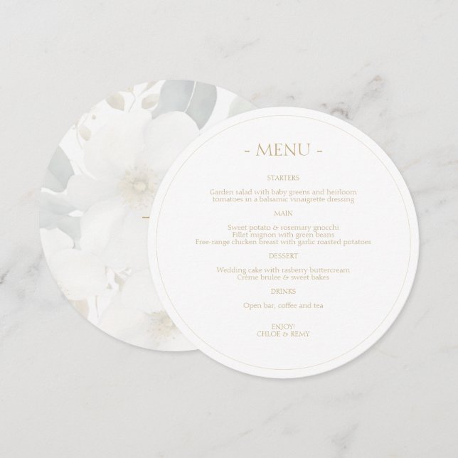 Soft Dreamy Floral Watercolor Wedding Menükarte (Vorne/Hinten)