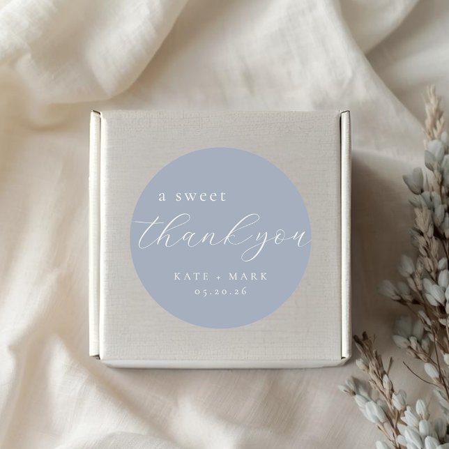Soft Dusty Blue A Sweet Thank You Wedding Favor Runder Aufkleber (Von Creator hochgeladen)