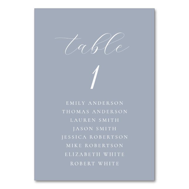 Soft Dusty Blue Wedding Seating Chart Tischnummer (Vorderseite)