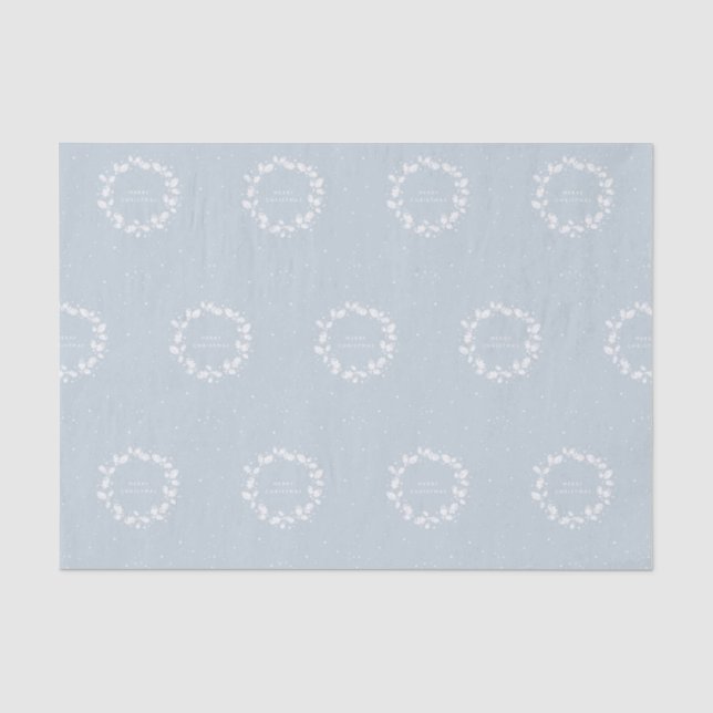 Soft Dusty Blue + White Christmas Holly Wreath Seidenpapier (Vorderseite)