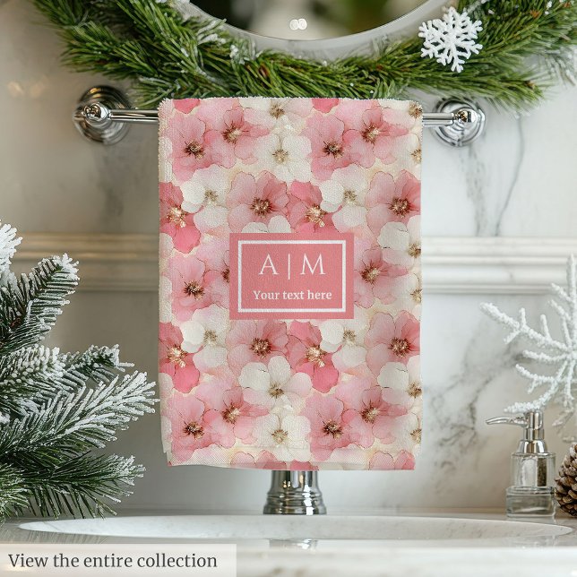 Soft Dusty Rose & Gold Flowers Towel Personalized  Badhandtuch Set (Soft Dusty Rose & Gold Flowers Towel Personalized )