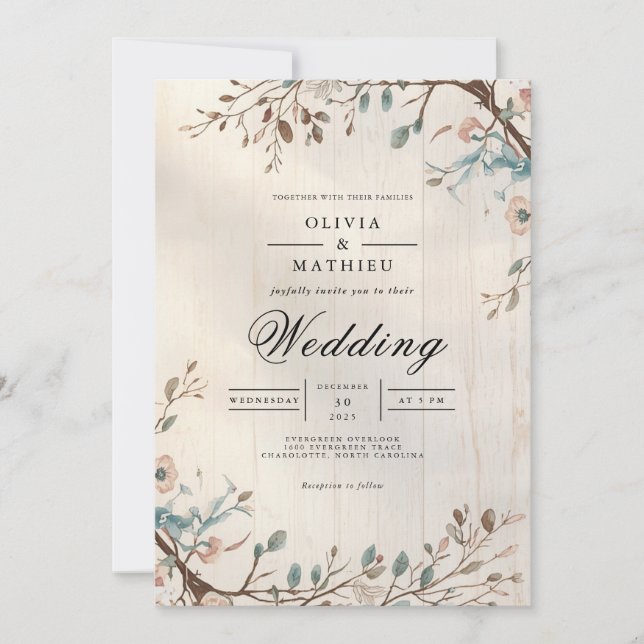Soft Earthy Botanical Blüh Wedding Einladung (Vorderseite)