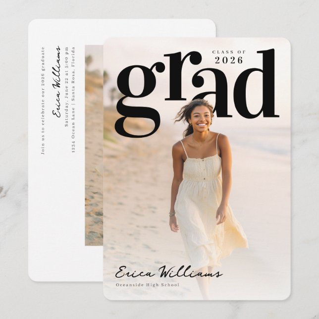 Soft Editorial Grad PhotoPop Graduation Einladung (Vorne/Hinten)