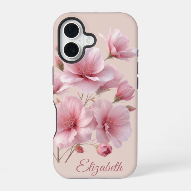 Soft Elegant Feminine Botanical Bloom Personalized iPhone 16 Hülle (Rückseite)