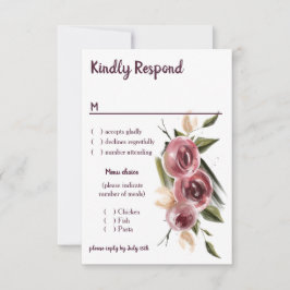 Soft Elegante Rose Burgundy Cream Frame RSVP Karte