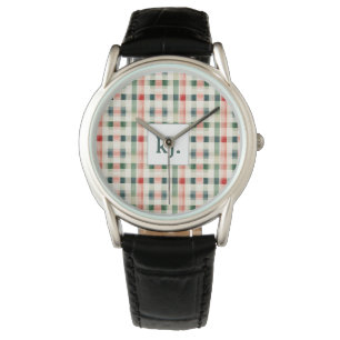 Soft Evergreen Gingham Monogram Armbanduhr