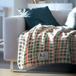 Soft Evergreen Gingham Monogram Fleecedecke