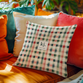 Soft Evergreen Gingham Monogram Kissen