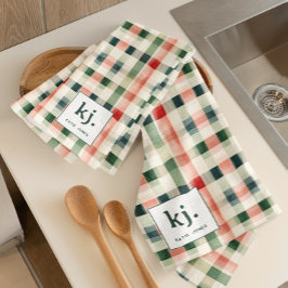 Soft Evergreen Gingham Monogram Küchentuch