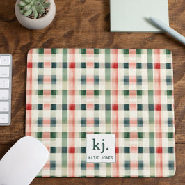 Soft Evergreen Gingham Monogram Mousepad