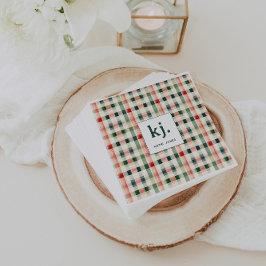 Soft Evergreen Gingham Monogram Serviette