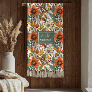 Soft Fall Blumen Olive Grün Terrakotta Akzent Fleecedecke